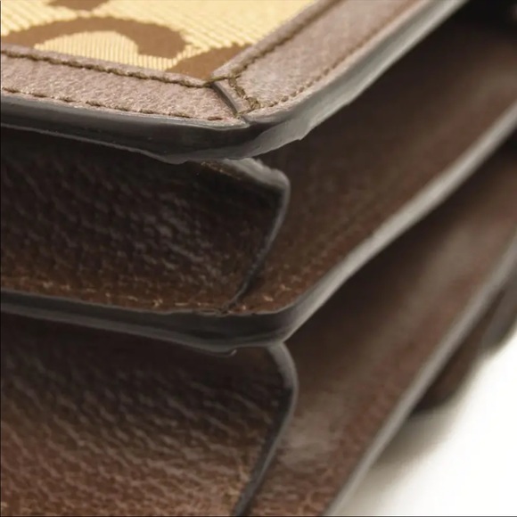 GUCCI Monogram Jumbo GG Textured Dollar Calfskin Medium Dionysus Camel Ebony - Picture 8 of 9